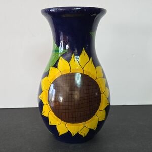 Hand-Painted Clay Made in Mexico Sunflower Design Vase
